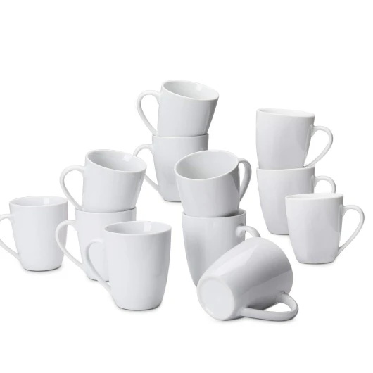 Service de tasses à café, 12 pièces, Porcelaine, 355 ml, Blanc (Anciennement marque AmazonCommercial)