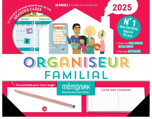 Organiseur familial Mémoniak 2025, calendrier organisation familial mensuel (sept - 2024- déc - 2025)