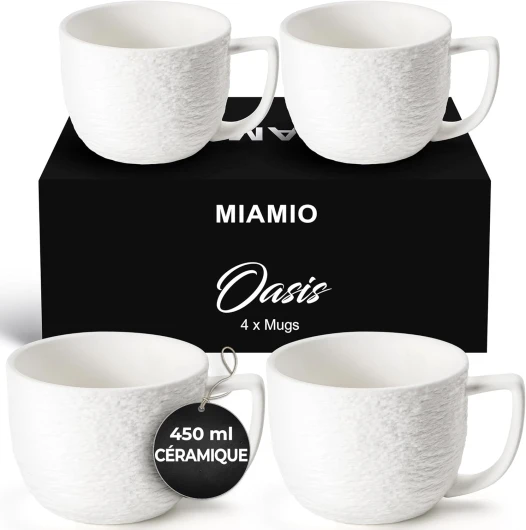 Tasses à café 450 ml/set de 4 tasses - Tasse en céramique pour le café, le latte, le cappuccino et le thé - Collection Oasis