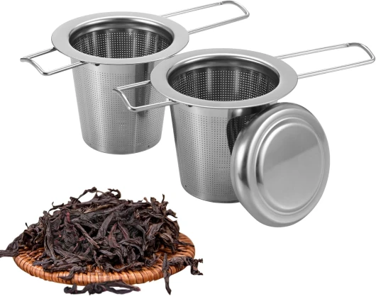 2 Pièces Infuseur Thé en 304 Acier Inoxydable,Infuseur à thé avec Poignée et Couvercle Pliables,Filtre the pour Tasse à thé Réutilisable, s'adapte à Différentes Tailles de Tasses et Théières