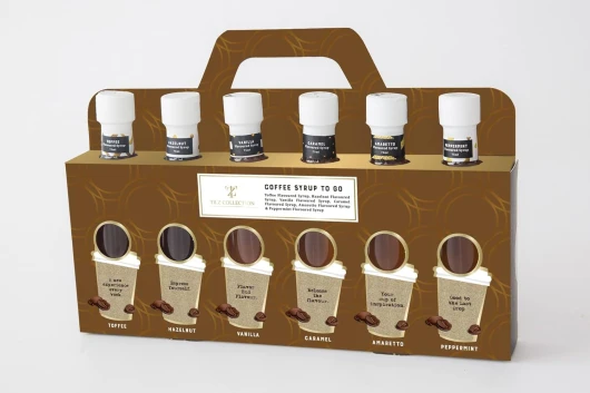 Coffret cadeau de sirop à café aromatisé de qualité supérieure 6 x 75 ml Assortiment pour café y compris vanille, caramel, noisette, amaretto, menthe poivrée