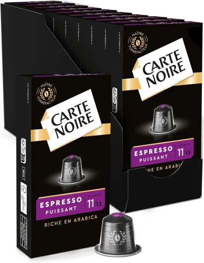 Capsules de Café Espresso Puissant N°11 Compatibles Nespresso® - Café Arabica - Lot de 10 x 10 Capsules Aluminium - Fabriqué en France