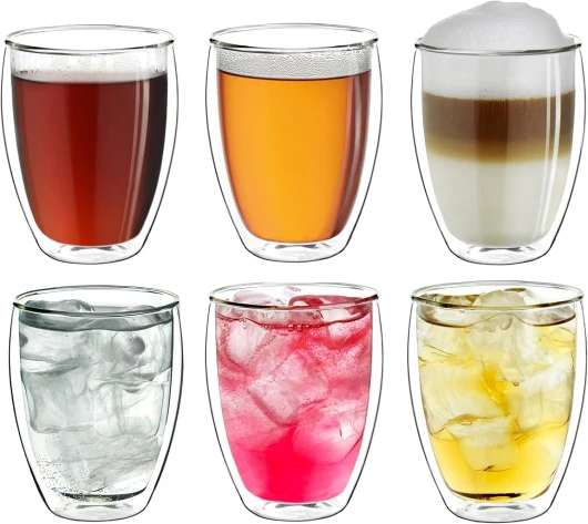 Verre thermique XXL à double paroi 400 ml, verre à café/verre à thé/latte macchiato extra large résistant à la chaleur en verre borosilicaté, lot de 6