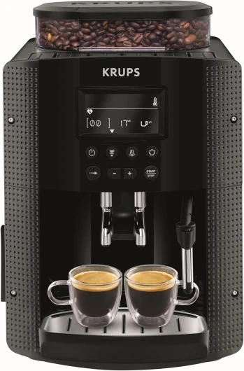 Machine à café grain, 2 expressos simultanés, Ecran LCD, Cafetière espresso compacte, Nettoyage automatique, Buse vapeur pour Cappuccino, Essential noire YY8135FD, Noir