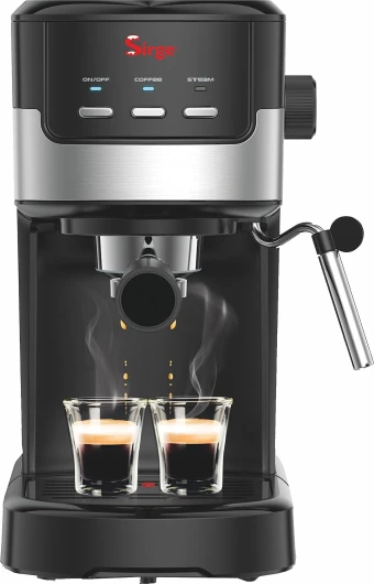 Sirge CREMAEXPRESSO+ Machine à expresso et Cappuccino avec 2 filtres, 1100 W, 15 bar [POMPA MADE IN ITALY], Réservoir d'eau 1,25 L Amovible • Buse Vapeur Cappuccino, NOIRE