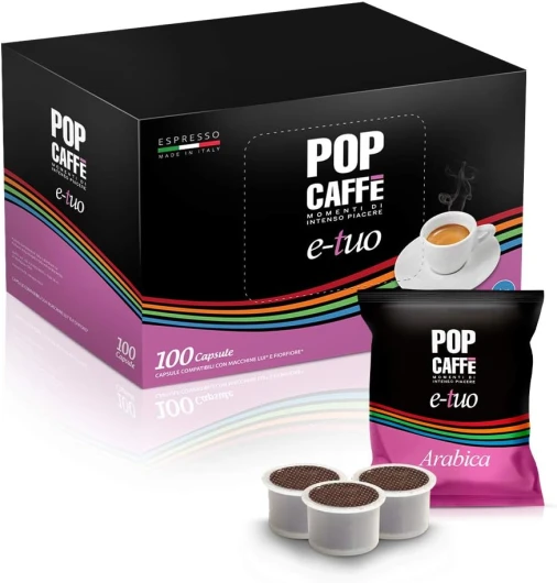 Pop Caffè E-Tuo Lot 100 capsules de café Arabica compatibles avec les machines à expresso Mitaca MPS, Fior Fiore, Lui Espresso, mélange 3