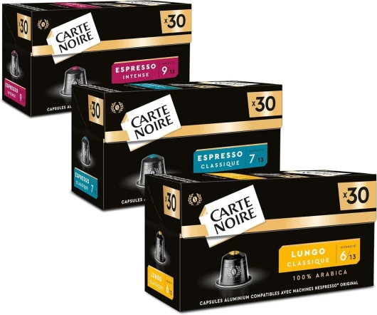 Assortiment Capsules Café Compatibles Nespresso® - N°6 Lungo, N°7 Classique, N°9 Intense - Café Arabica - Lot de 3 x 30 Capsules Aluminium - Fabriqué en France