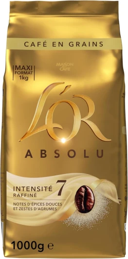 L'OR, 1 kg Café en Grains Absolu,100% Arabica, Intensité 7, 1kg ( l'emballage peut varier )