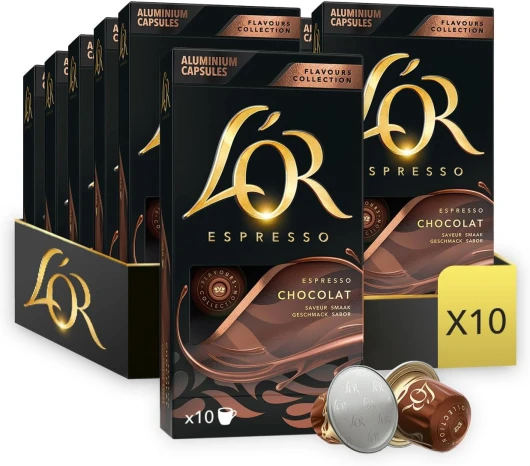 L'OR - Café Espresso - Chocolat - Rond - Subtil - Compatible Nespresso ®* - 10 lots de 10 capsules aluminium