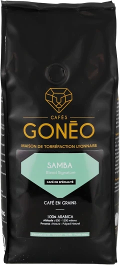 CAFÉS GONÉO - Café En Grains - Samba - 100% Arabica - Assemblage Unique - Notes de Vanille, Chocolat & Caramel - Doux et Ronde - Parfait Toute la Journée - 500 g