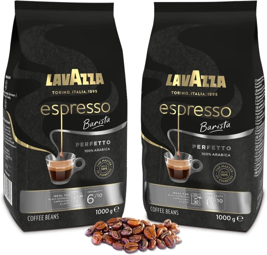 Café Espresso Barista Perfetto - Café Grain - 100 % Arabica - Italien - Intensité 6 - 2 Paquets de 1 kg (L'emballage peut varier)