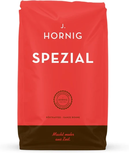 J - Hornig Café en grains, Spécial, 500g de grains entiers, saveur douce, goût chocolaté, pour machines à café automatiques, cafetières filtres et cafetières à expresso Spécial 500 g (Lot de 1)