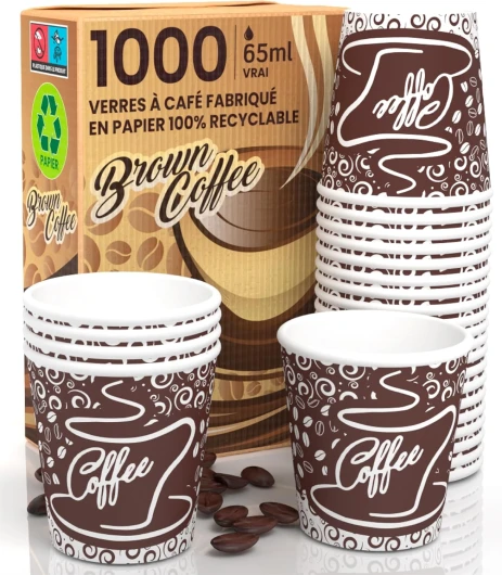 1000 Gobelet à Café en Carton, Écologique et Jetables, Idéal pour Espresso, Résistant à la Chaleur, 65ml 1000 Browncup