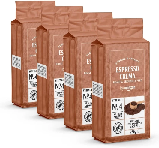 Café moulu Espresso Crema, Torréfaction Moyenne, 250g, Lot de 4 - Certifié Rainforest Alliance Espresso Crema 250 g (Lot de 4)