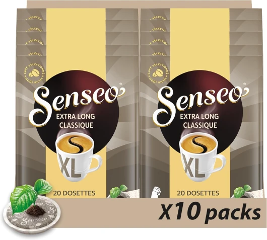 Café 200 Dosettes Extra Long Classique (lot de 10 x 20) SENSEO Extra Long Classique 250 g (Lot de 10)