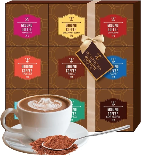 Coffret cadeau de café de Noël Sélection de café moulu Gourmet de 9 saveurs assorties, y compris le moka à la vanille française de torréfaction foncée