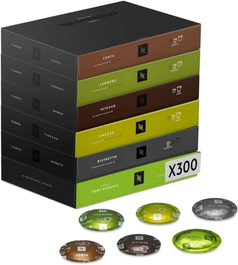 Professionnel - Assortiment Top Selection - 300 Capsules de Café (6 boîtes de 50) - Ristretto, Espresso & Lungo - Adapté aux Professionnels